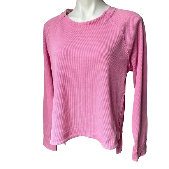 Sunnyside by SUNDRY Pink Stonewashed Waffle Knit Pullover Top, Sz Lg - Picture 3 of 14